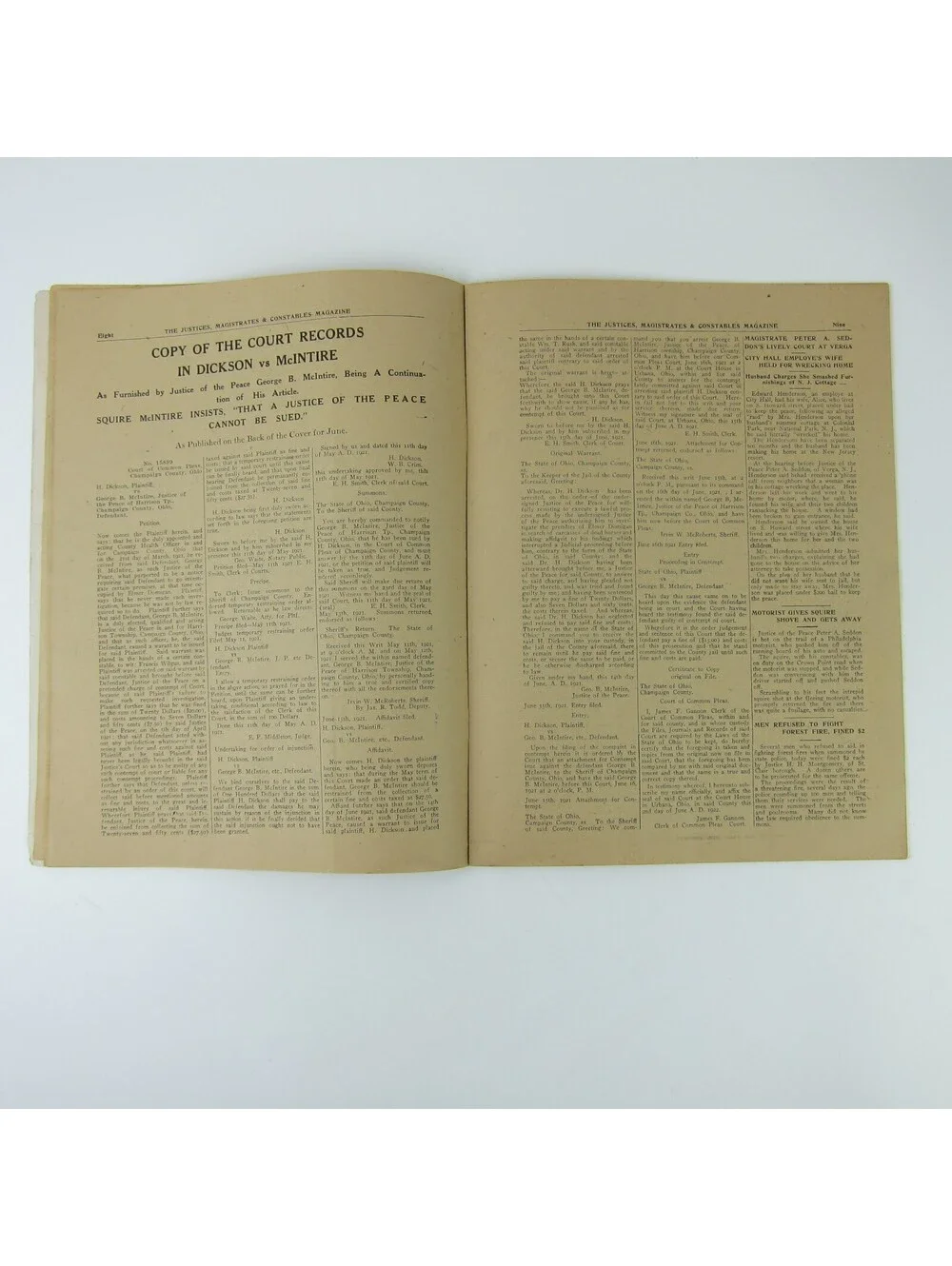 Justices Magistrates & Constables Magazine Ohio July - August 1922 Antique RARE